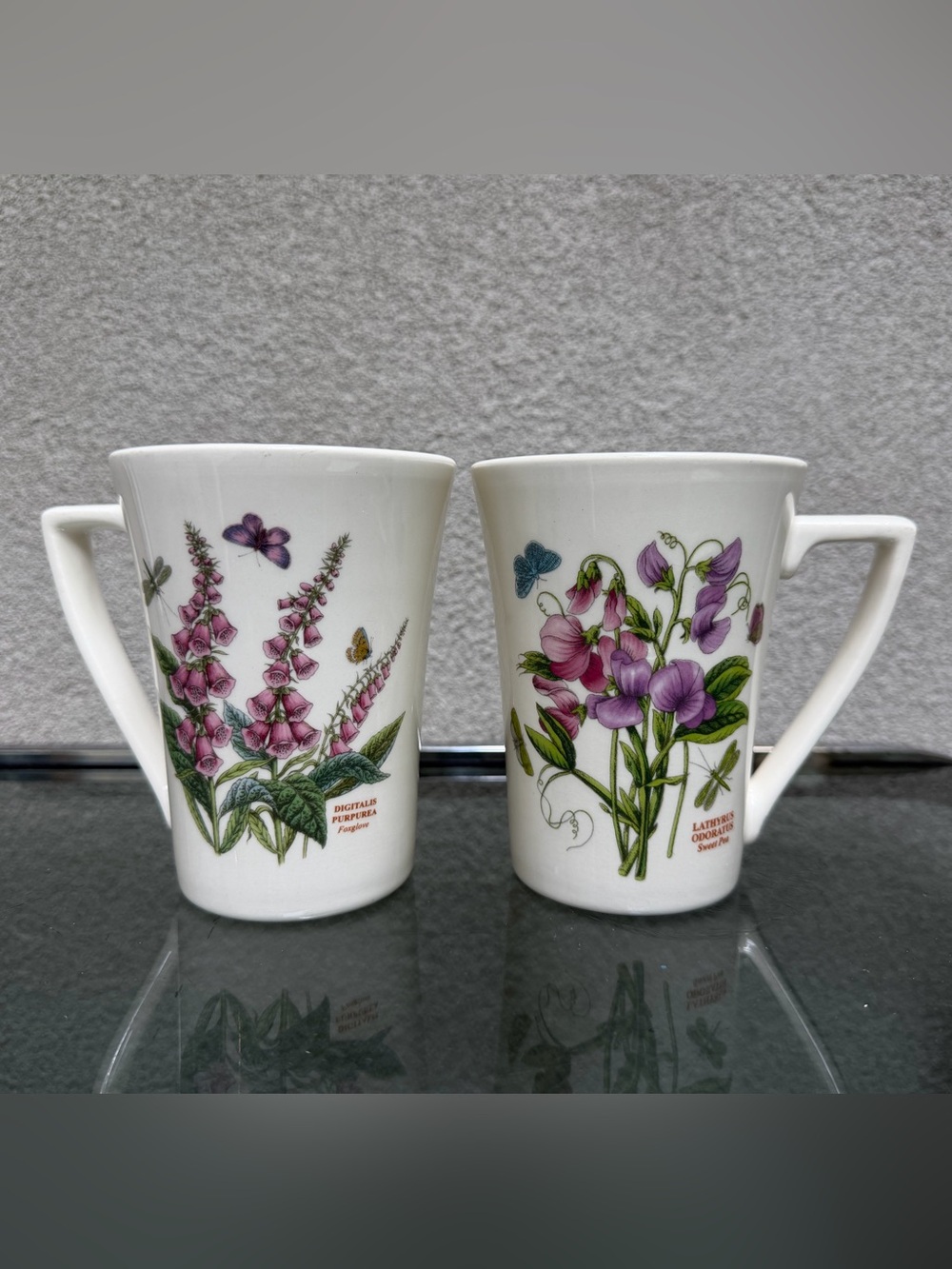 Vintage Portmeirion Botanic Garden Mandarin Mugs, Sweet Pea & Foxglove, Pair